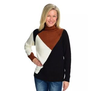 Elan Knit Long Sleeve Mock Neck Color Block Sweater size medium